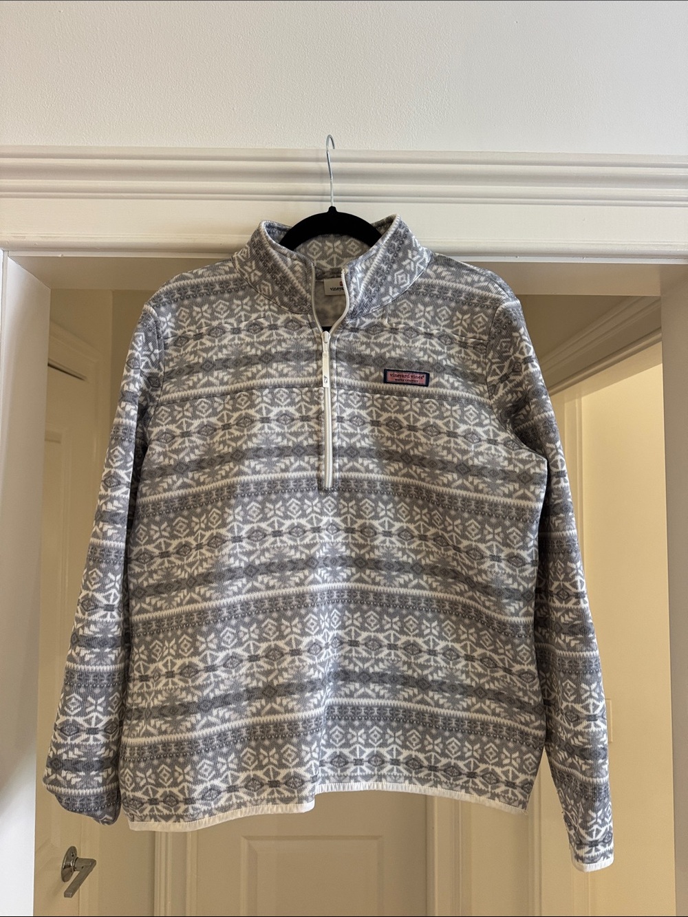 Vineyard Vines Gray & White Patterned Quarter-Zip Sweater